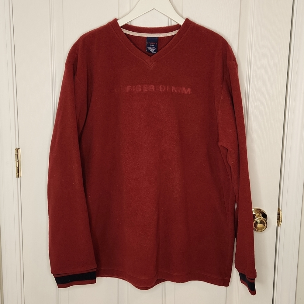 Tommy Hilfiger Tommy Jeans v-neck pullover fleece made in USA vintage